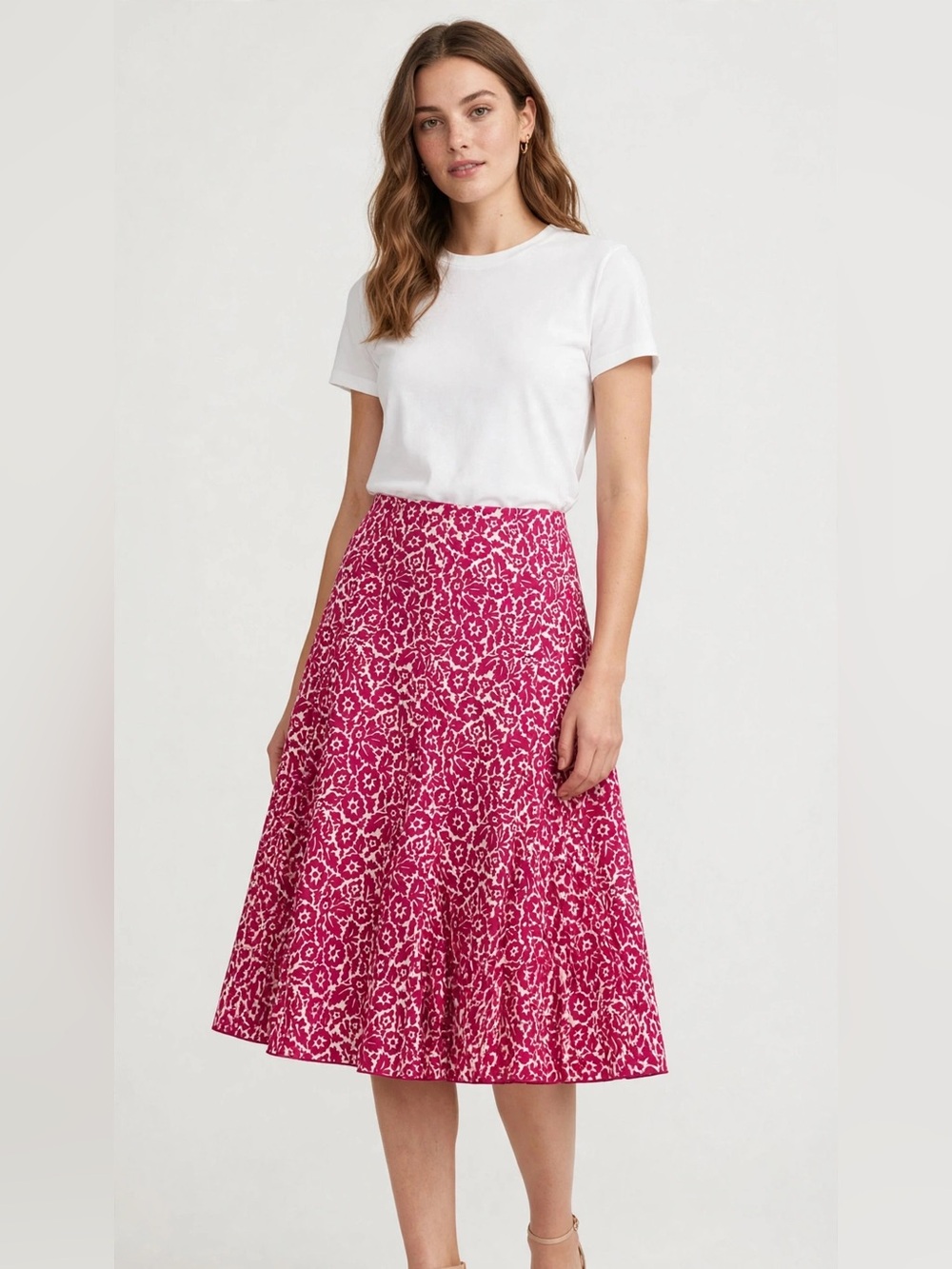 Claiborne Fuchsia and White Circle Skater Skirt